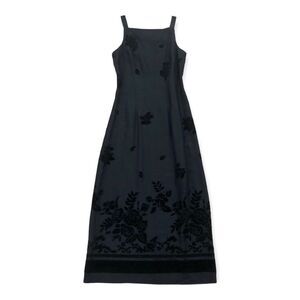 Vintage 90s Y2K Helene Blake Black Sleeveless Flocked Velvet Maxi Dress Size 5/6